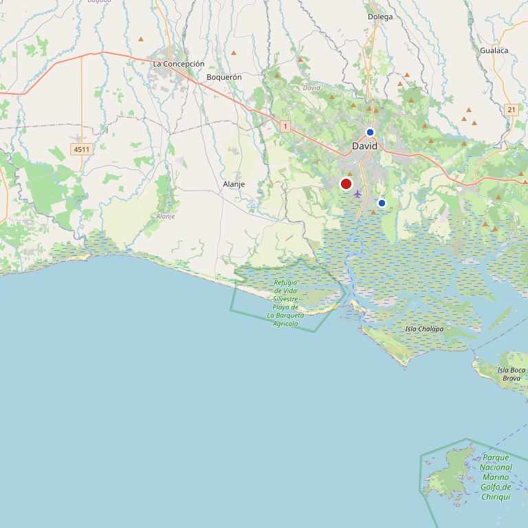 Mapa: David Sur en su contexto distrital, junto a David Este y David (centro).